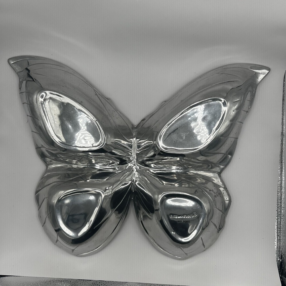 Chrome Butterfly Bowl Garden Nature Fitz & Floyd Serving Piece Salad Decor Art - Picture 3 of 4